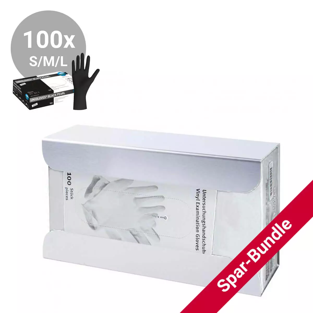 UNIGLOVES Spar-Bundle: Fix Handschuhspender + Black Pearl Nitril Handschuhe
