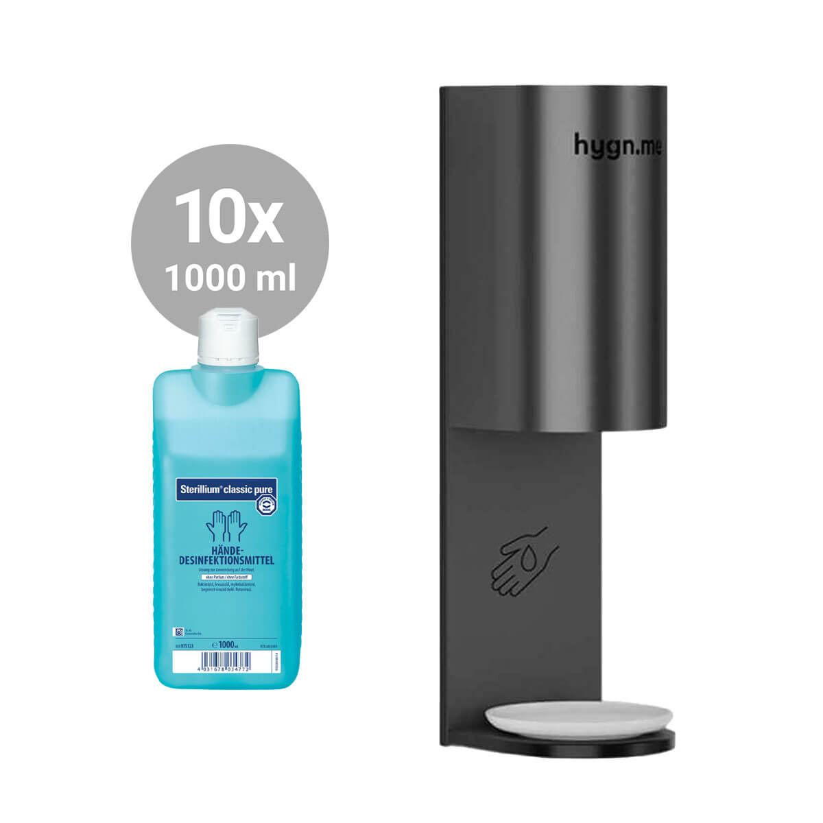 hygn.me Spar-Bundle: Station 3 wall Desinfektionsmittelspender + Sterillium classic pure hygn.me Spar-Bundle: Station 3 wall Desinfektionsmittelspender + Sterillium classic pure