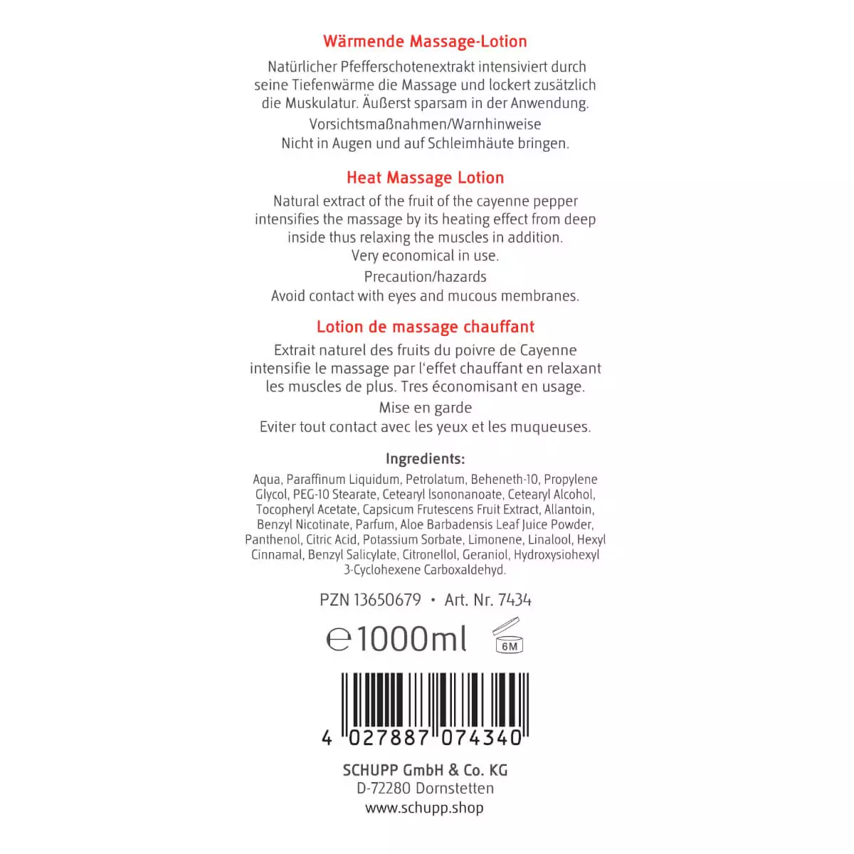 SCHUPP Wärmende Massagelotion