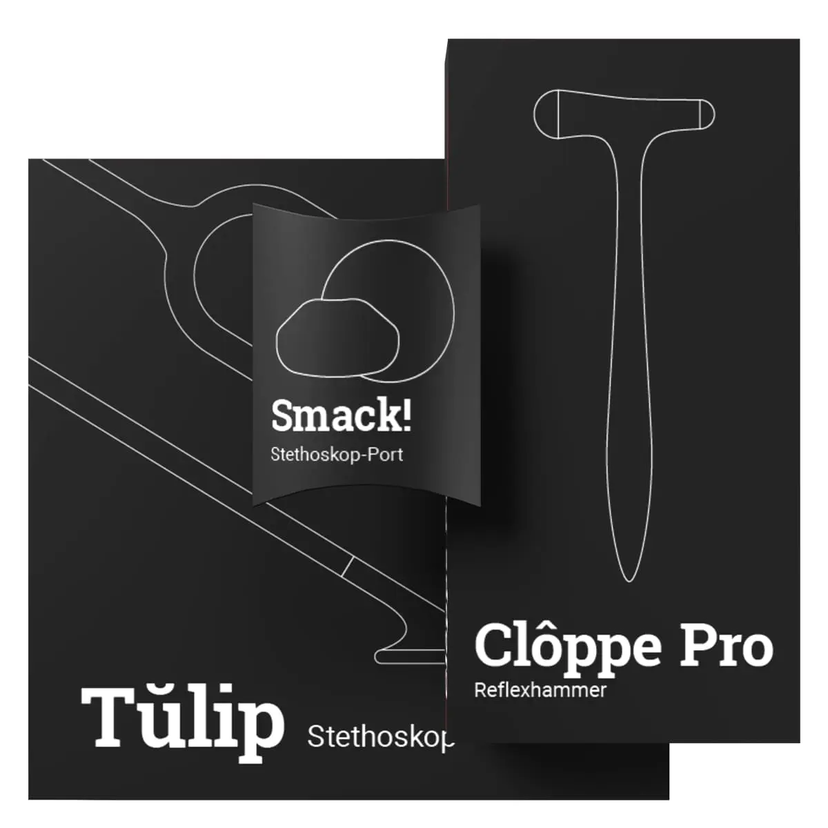 DocCheck Thïngs Spar-Bundle: Stethoskop Tŭlip + Reflexhammer Clôppe Pro + Namensschild Smack